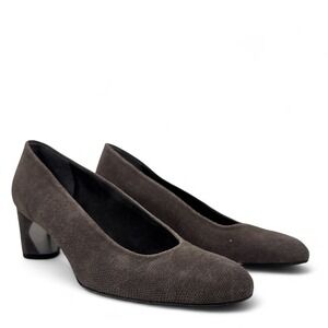 Stuart Weitzman Solar Goosebump Gray Suede Leather Block Heel Pump Shoes Sz M7.0